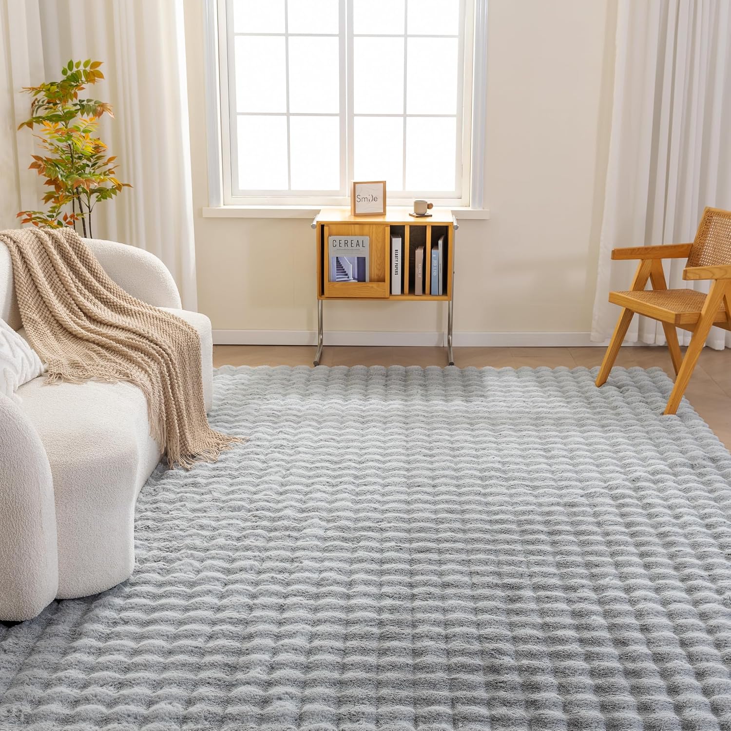 Indoor Area Rug, 3D Bubble Washable Home Decor Carpet for Living Room, Bedroom, 4' W × 6' L, Grey - Image 2